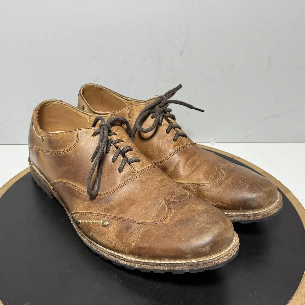 Bed Stu Shoes Mens Size 12 Brown Leather Lace Up Wingtip Casual Studded Oxfords